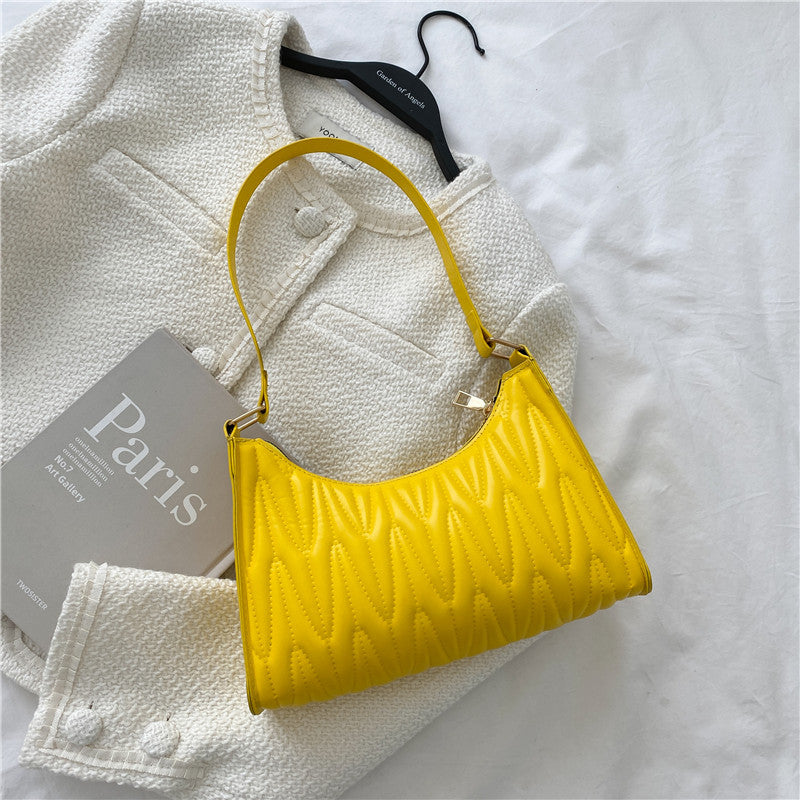 Women Basic Zipper Crease Design Solid Color PU Underarm Bag