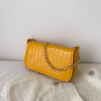 Sac à bandoulière carré décontracté à motif crocodile pour femme avec chaîne et rivets 