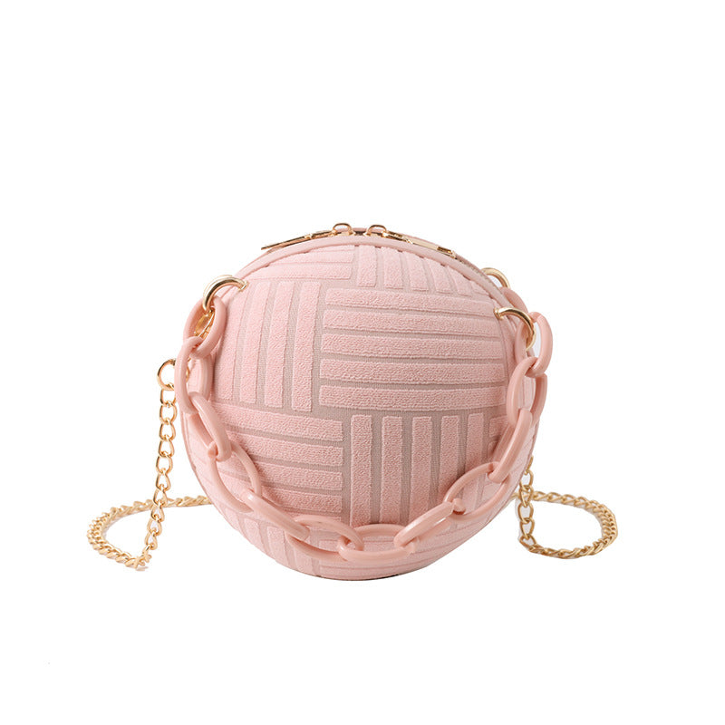 Women Fashionable Solid Color Round Ball Chain Crossbody Bag