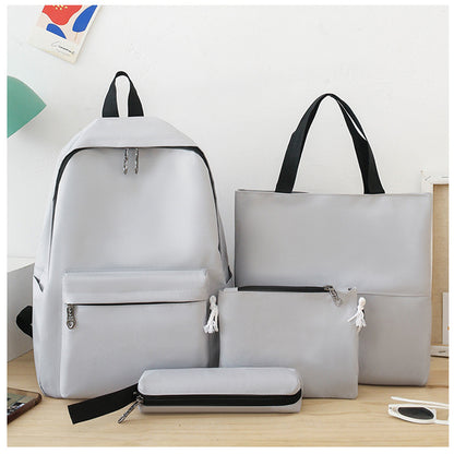 Women Fashionable Casual Solid Color Backpack Four-Piece Set