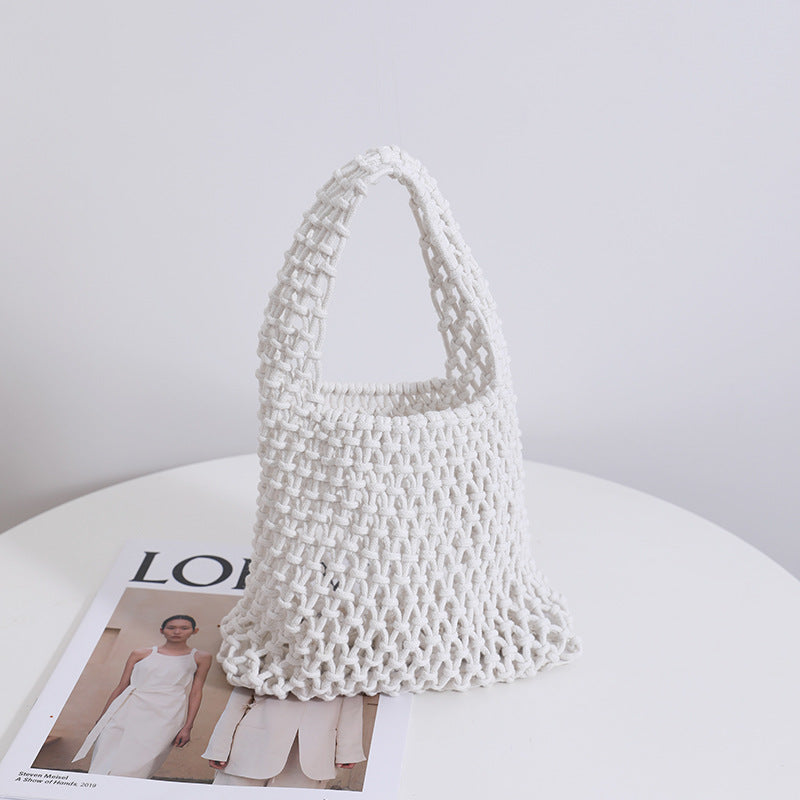 Women Candy-Colored Cotton Thread Woven Summer Simple Style Fishnet Shoulder Bag