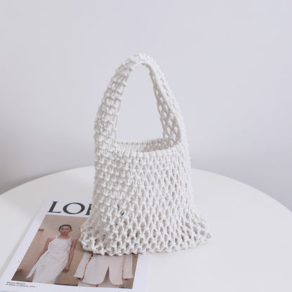 Women Candy-Colored Cotton Thread Woven Summer Simple Style Fishnet Shoulder Bag