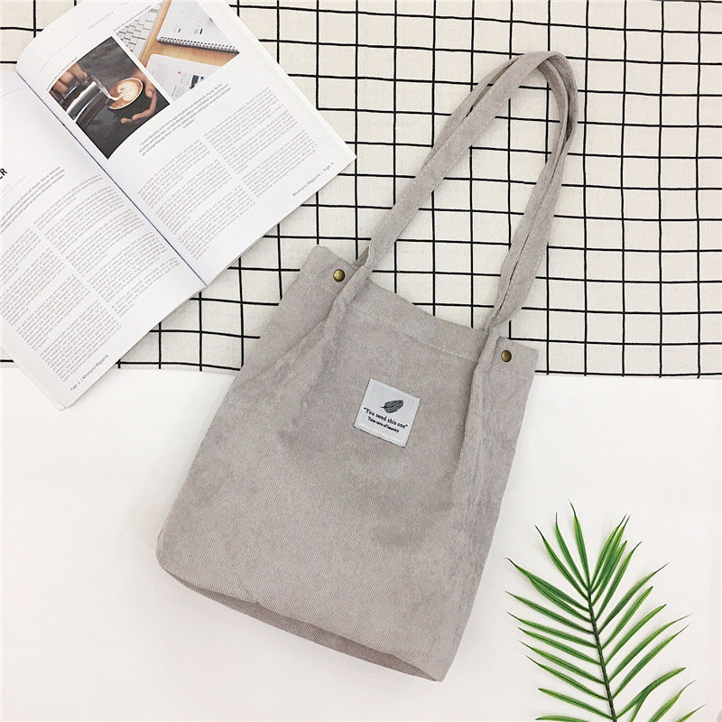 Women Casual Basic Solid Color Large Capacity Corduroy Tote Bag