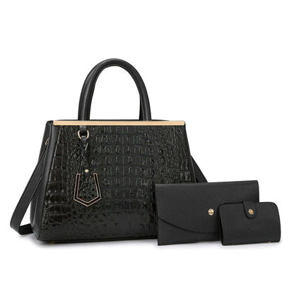 Women Fashion Casual Crocodile Pattern Large Capacity Handbag Three-Piece Set