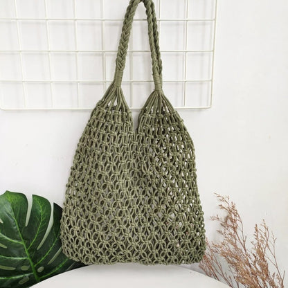 Women Casual Fashion Vacation Beach Mesh Woven Hollow Shoulder Bag
