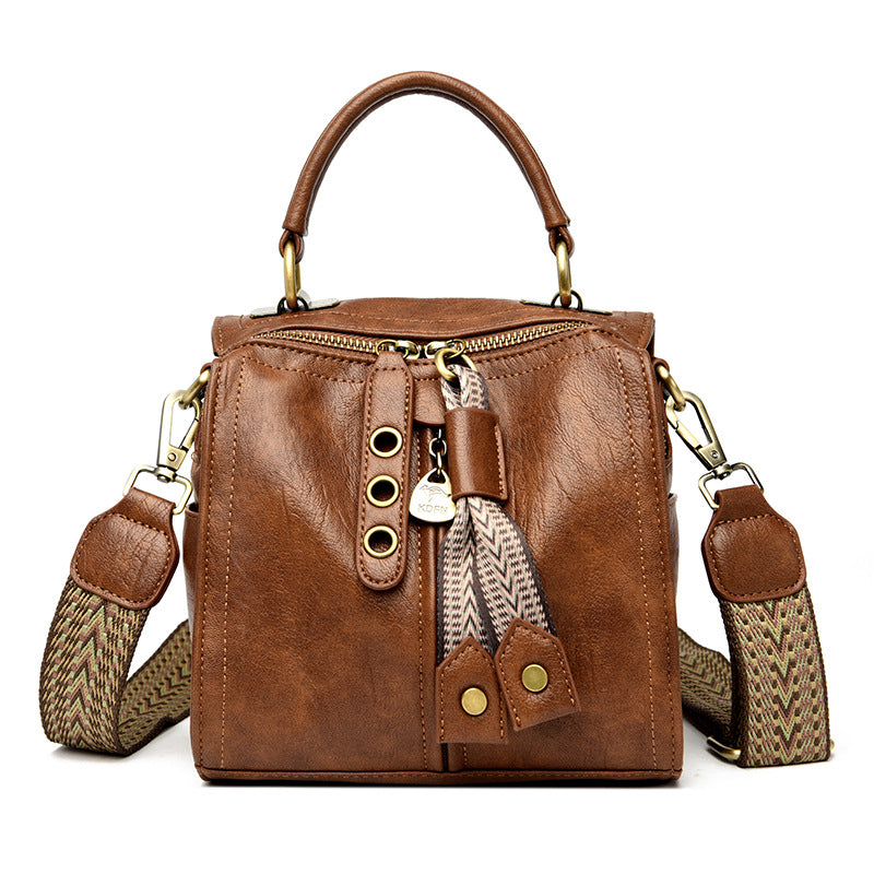 Women Fashion Casual Retro Solid Color Handbag