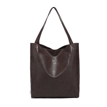 Sac à main en cuir souple pour femme, style vintage, ciré, grande capacité, tendance 