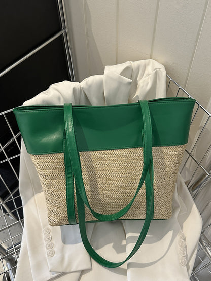 Women Fashionable Straw Woven Large Capacity Shoulder Tote Bag