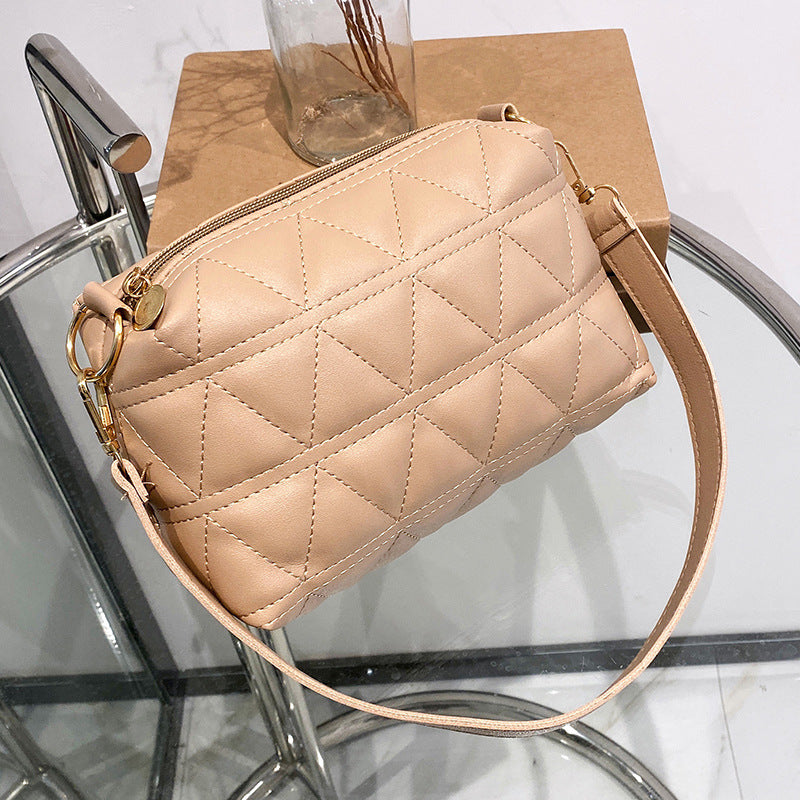 Sac à bandoulière en PU de couleur unie pour femme, style décontracté et basique, avec coutures en losange 