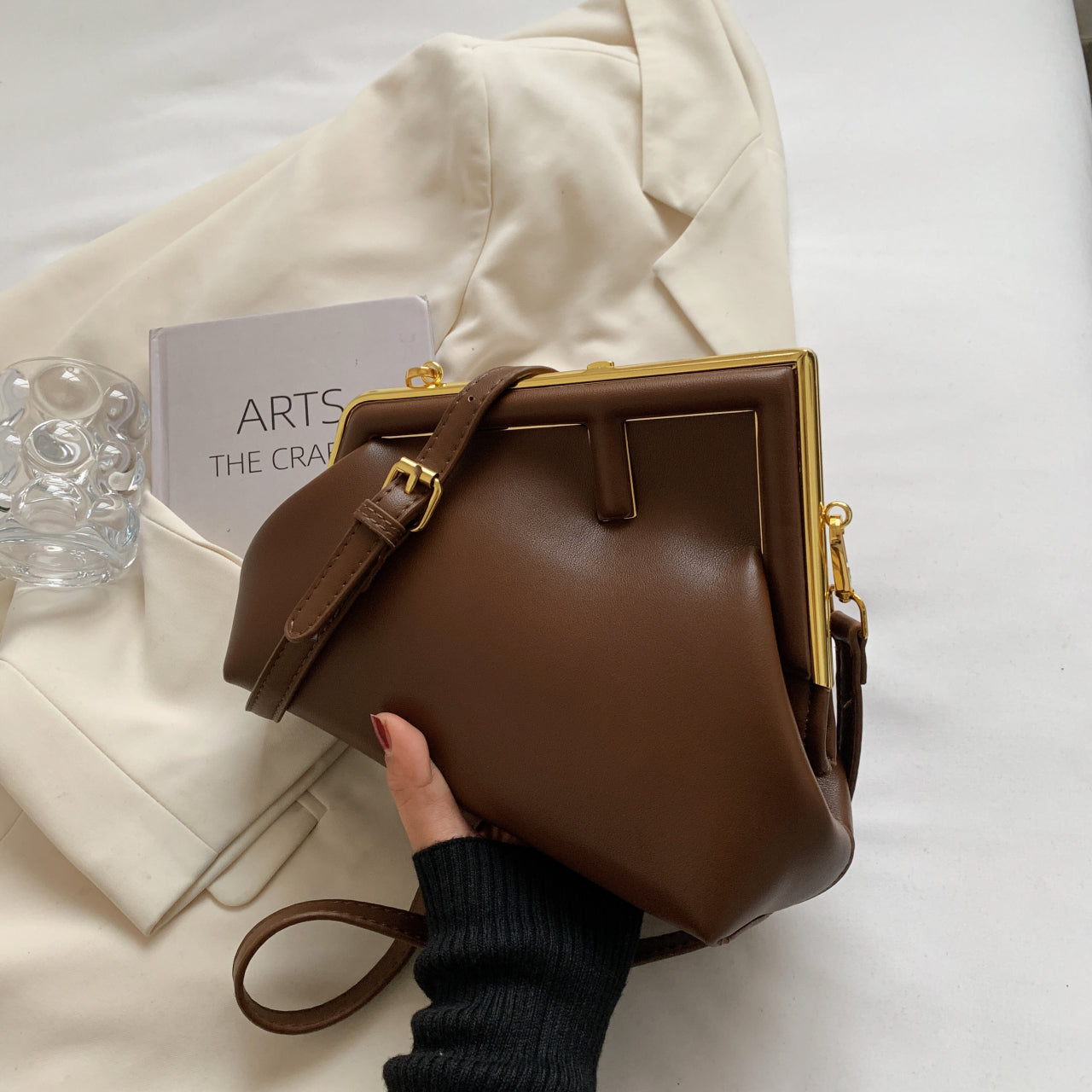 Sac à bandoulière en PU de couleur unie avec boucle géométrique pour femme 