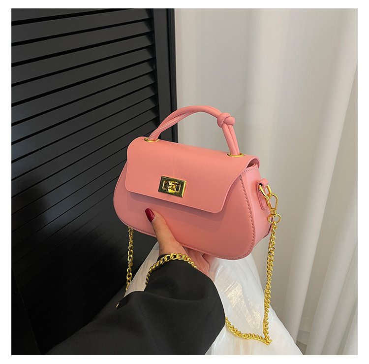 Women Fashion Solid Color Clap Lock Chain Crossbody Bag