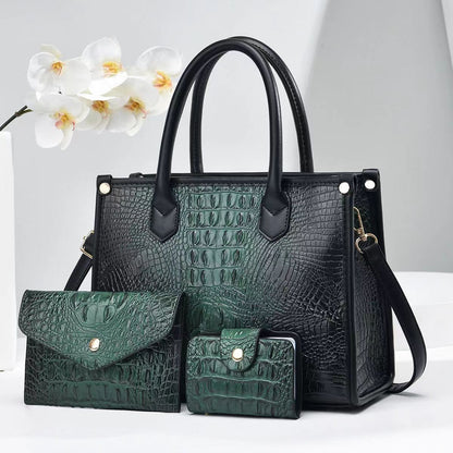 Women'S Vintage Crocodile-Embossed Large-Capacity Handbag Three-Piece Set
