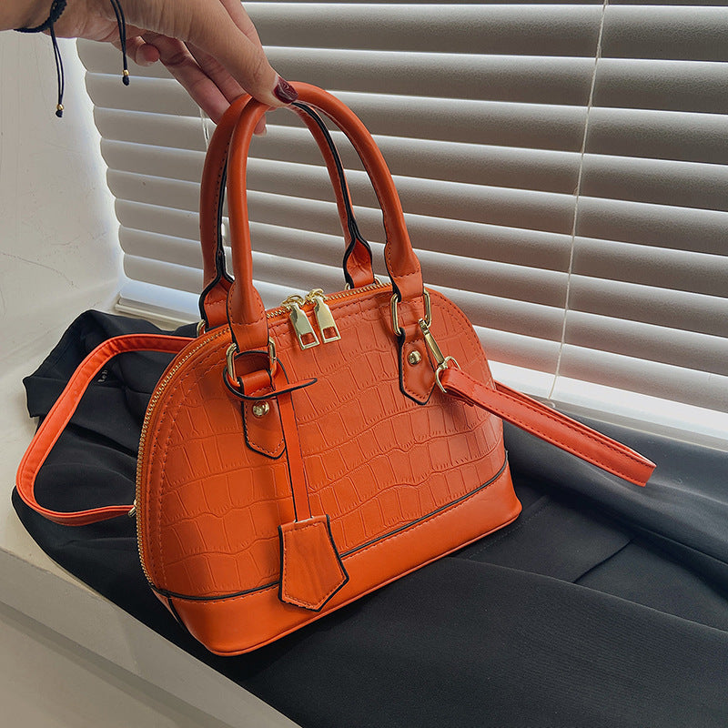 Women Fashion Zipper Design Crocodile Pattern PU Shell Shape Crossbody Bag