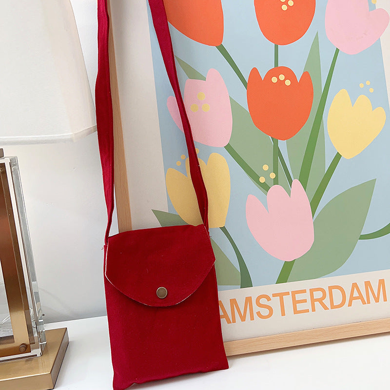 Mini sac à bandoulière en toile de couleur unie pour femme, simple et tendance, style macaron 