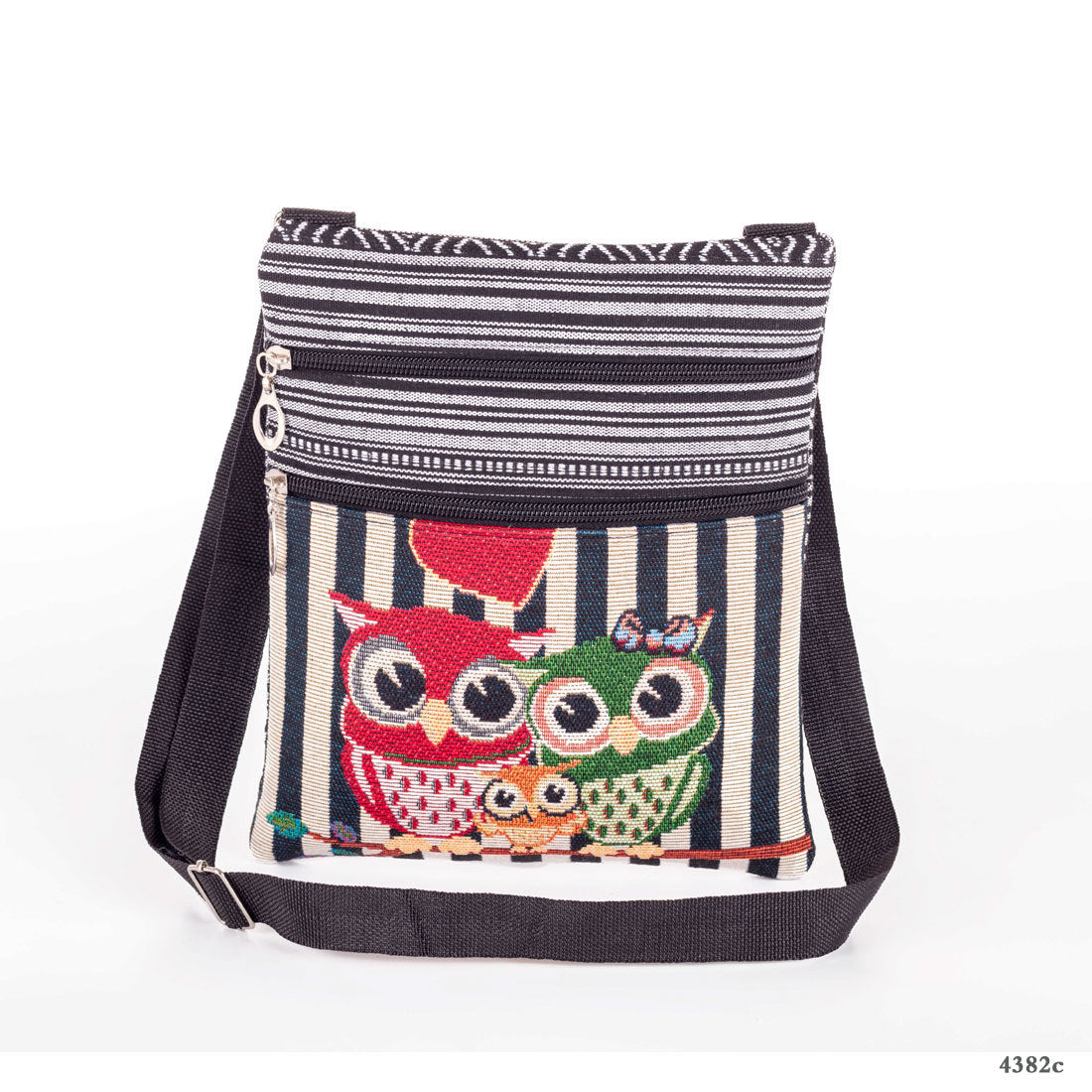 Women'S Ethnic Double Zip Owl Print Shopping Bag