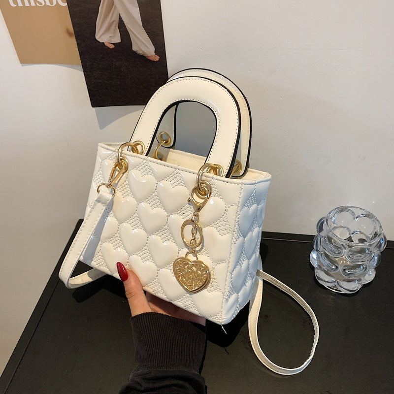 Women Fashion Heart Diamond Square PU Handle Crossbody Bag