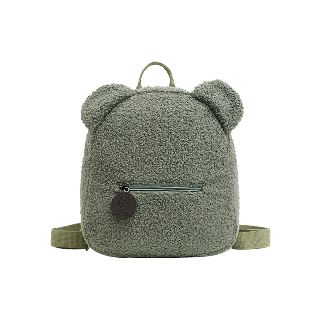 Women Cute Bear Shape Zipper Design Solid Color Plush Backpack