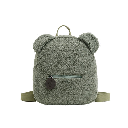 Women Cute Bear Shape Zipper Design Solid Color Plush Backpack