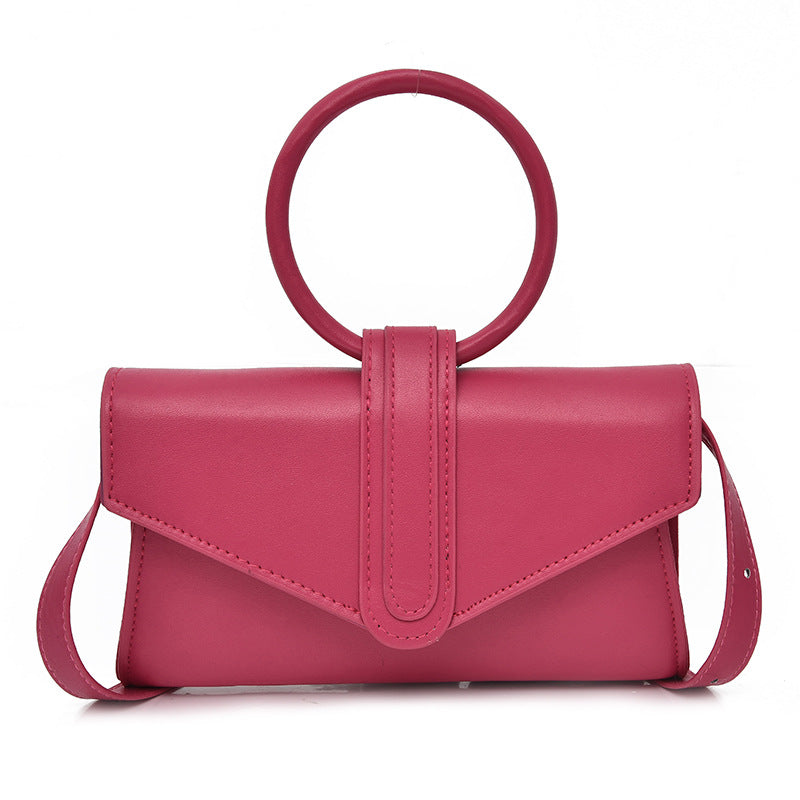 Sac à bandoulière en PU solide avec poignée en anneau couleur bonbon pour femme 