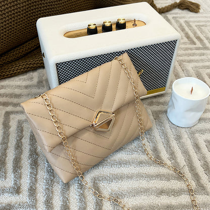 Women Fashion Basic Solid Color Pu Metal Lock Chain Crossbody Mini Square Bag