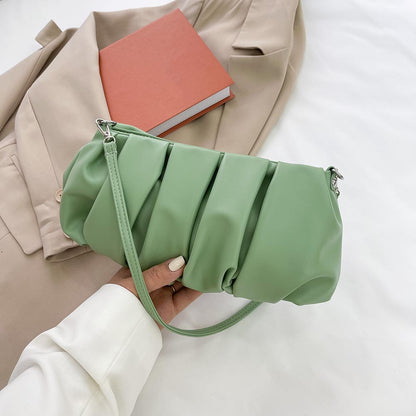 Women Casual Crease Design Solid Color PU Underarm Bag