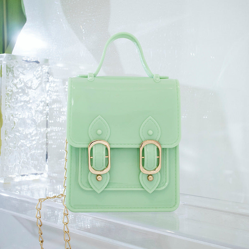 Women Fashion Solid Color PVC Silicone Square Mini Chain Crossbody Bag