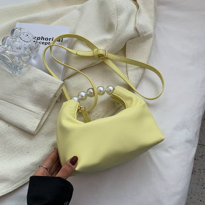 Women Chic Beaded Zipper Design Solid Color PU Handle Bag