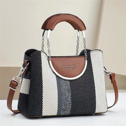 Sac à main carré tissé à blocs de couleurs pour femmes, grande capacité 