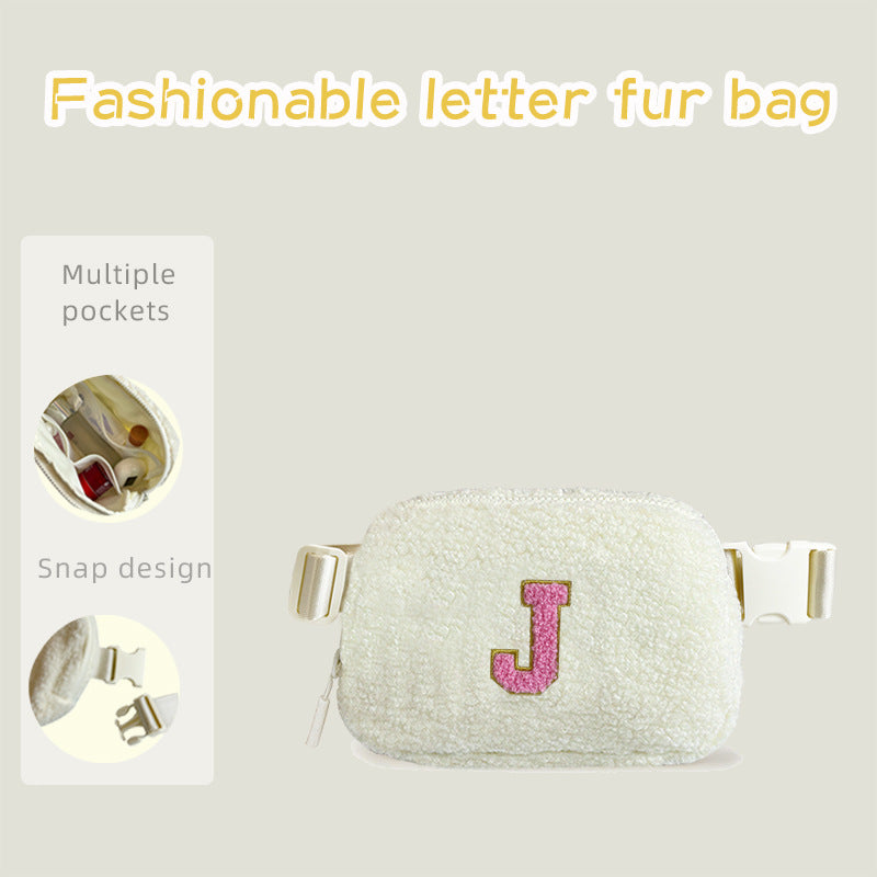 Autumn And Winter Plush Letter Alphabet Waist Bag