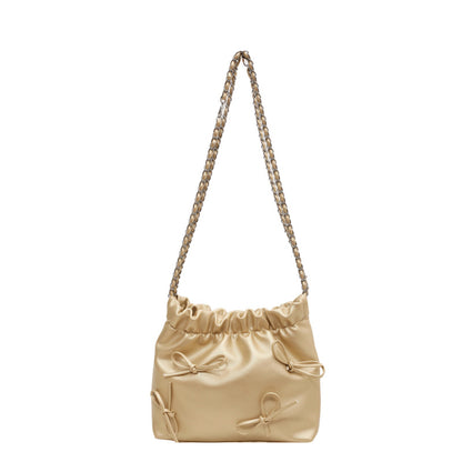 Sac seau à bandoulière en PU pour femme, simple et tendance, couleur unie, avec nœud 