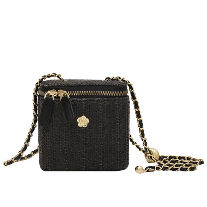 Women Fashion Simple Straw Woven Zipper Square Crossbody Bag