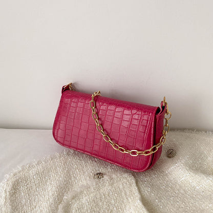 Sac à bandoulière carré décontracté à motif crocodile pour femme avec chaîne et rivets 