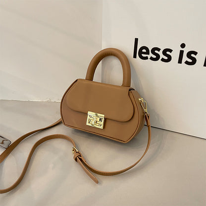 Women Fashionable Solid Color Flap Lock Shaped Handle Crossbody Bag
