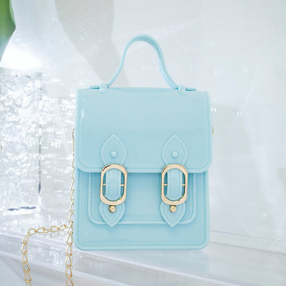 Women Fashion Solid Color PVC Silicone Square Mini Chain Crossbody Bag