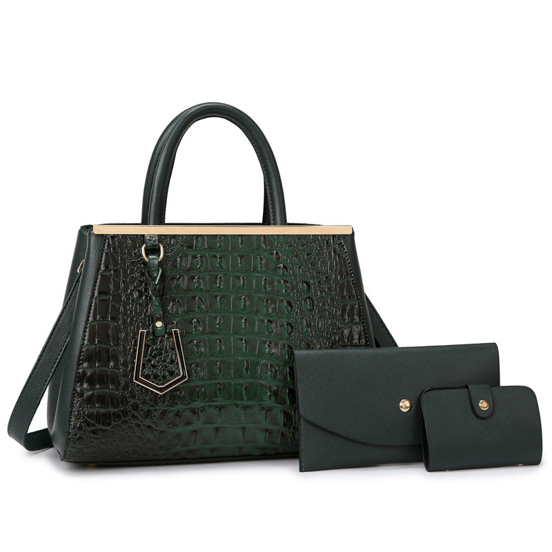 Women Fashion Casual Crocodile Pattern Large Capacity Handbag Three-Piece Set