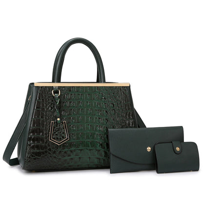 Women Fashion Casual Crocodile Pattern Large Capacity Handbag Three-Piece Set