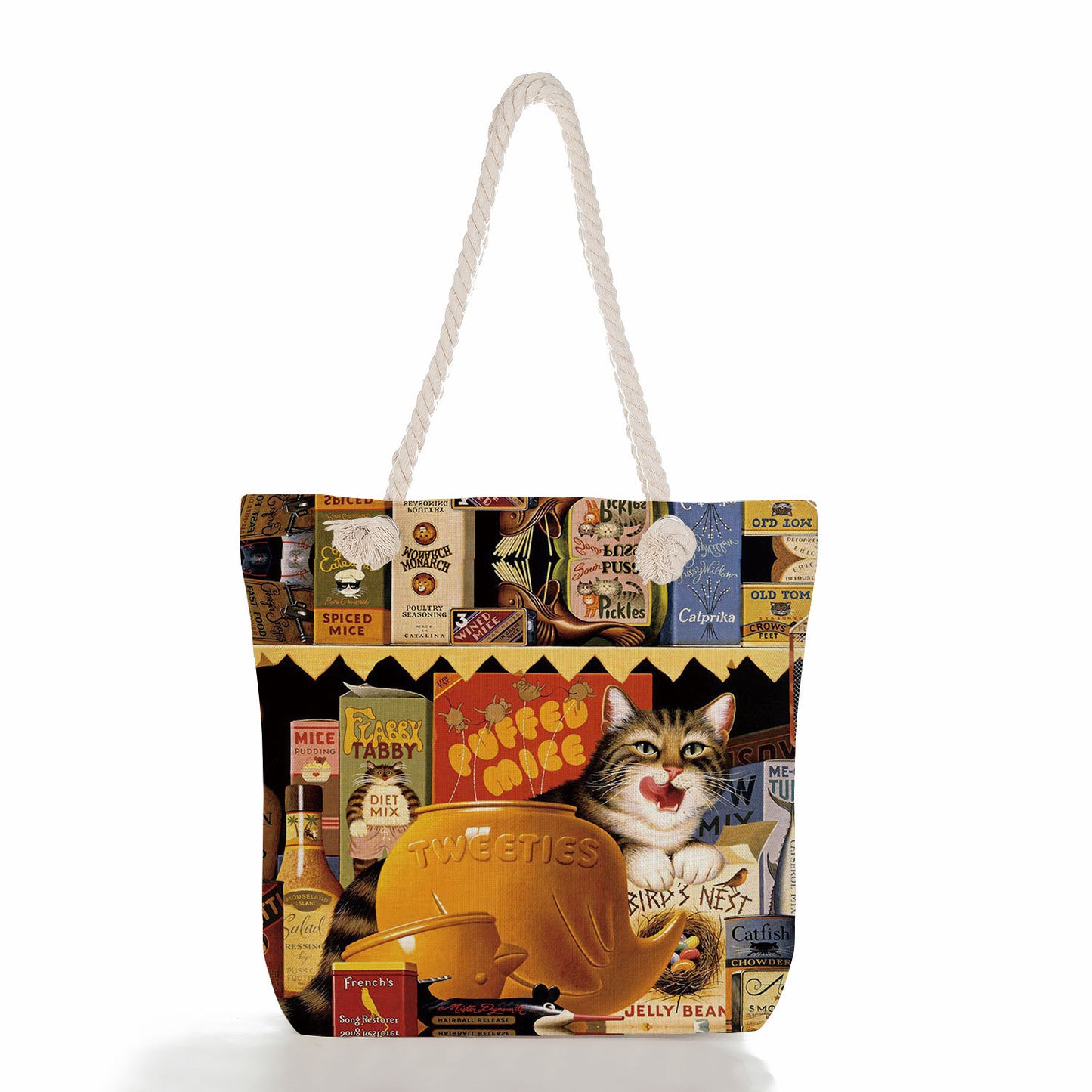 Women'S Cute Cat Print Thick Rope Travel Shopping Bag
