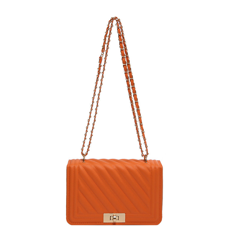 Sac à bandoulière carré décontracté pour femme, couleur unie, simple, avec boucle et chaîne 