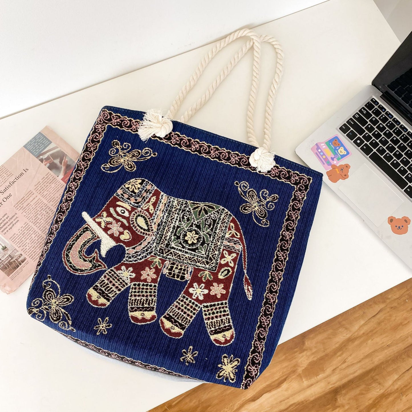 Sac à bandoulière brodé vintage de grande capacité 