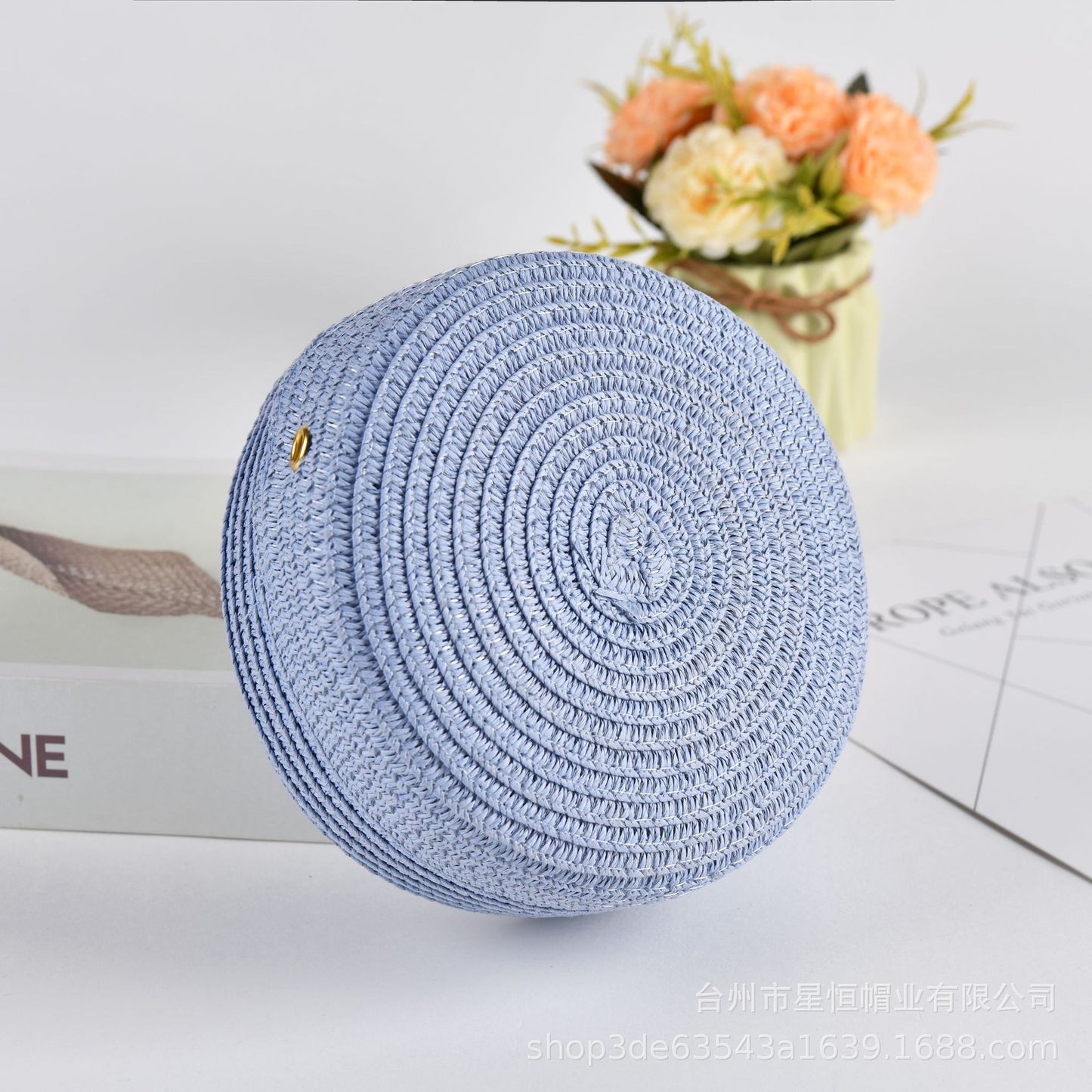 Summer Women Fashion Solid Color Vacation Beach Straw Woven Round Shoulder Crossbody Mini Bag