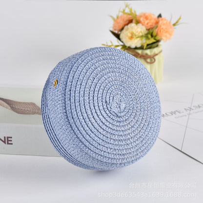Summer Women Fashion Solid Color Vacation Beach Straw Woven Round Shoulder Crossbody Mini Bag