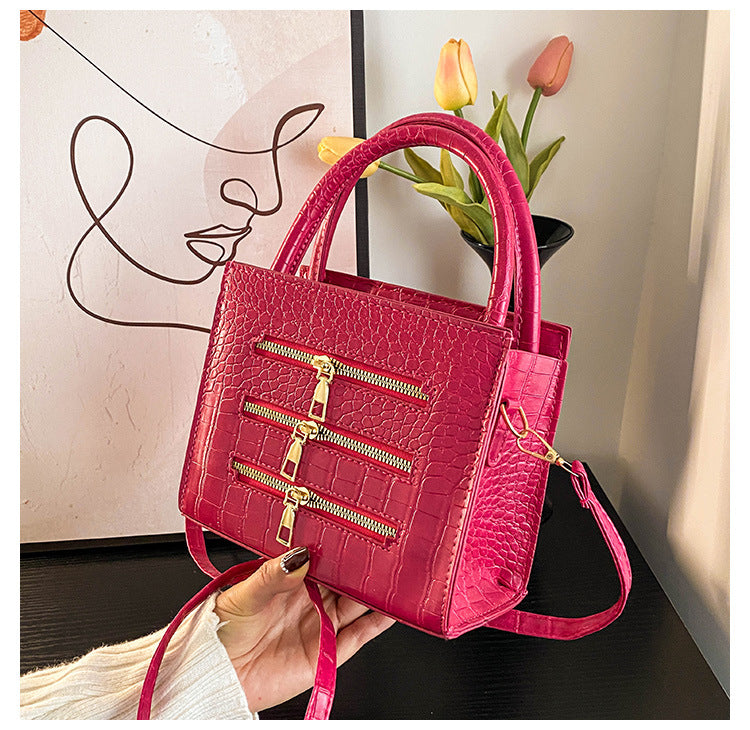Women Fashion Casual Simple Solid Color Zipper Handbag