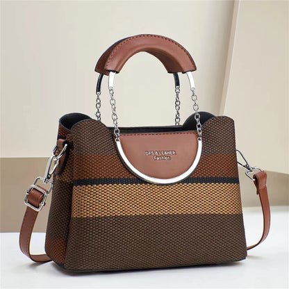 Sac à main carré tissé à blocs de couleurs pour femmes, grande capacité 