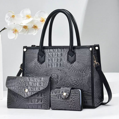 Women'S Vintage Crocodile-Embossed Large-Capacity Handbag Three-Piece Set