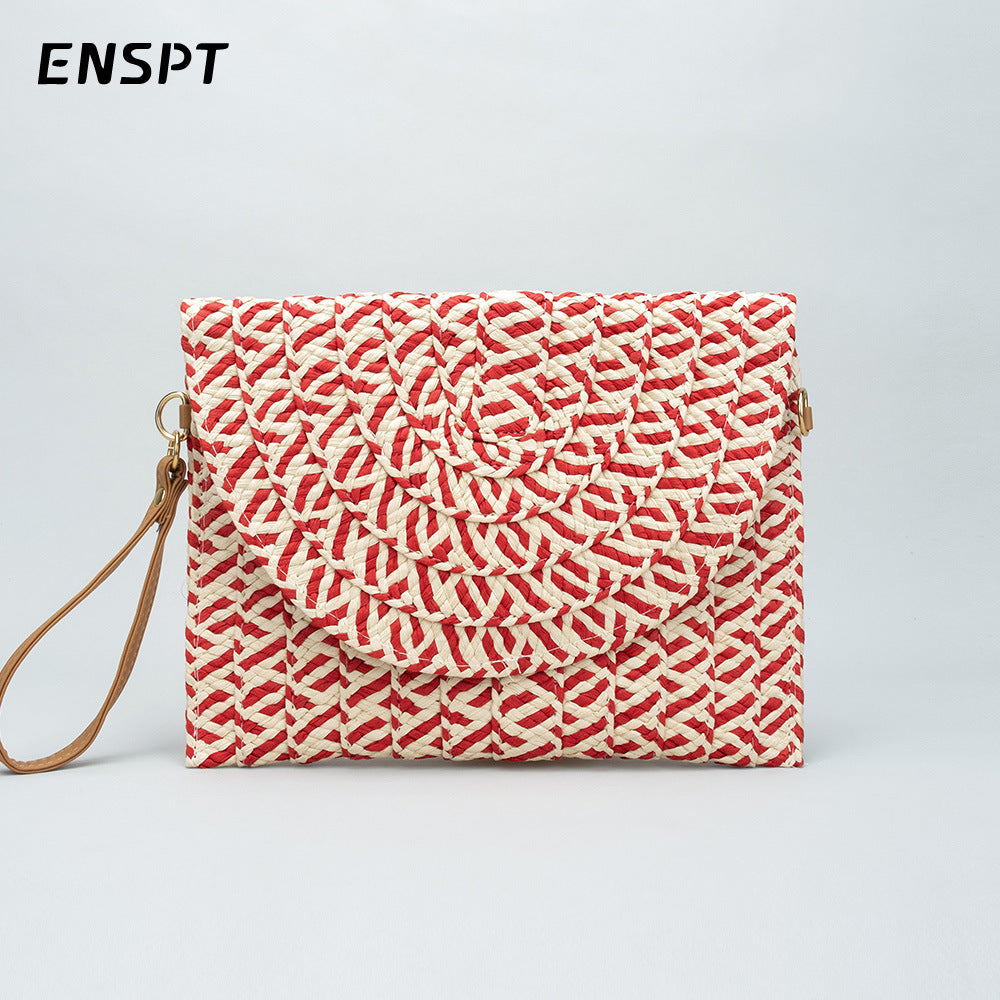 Sac à pompons ethnique tissé tendance pour femme 