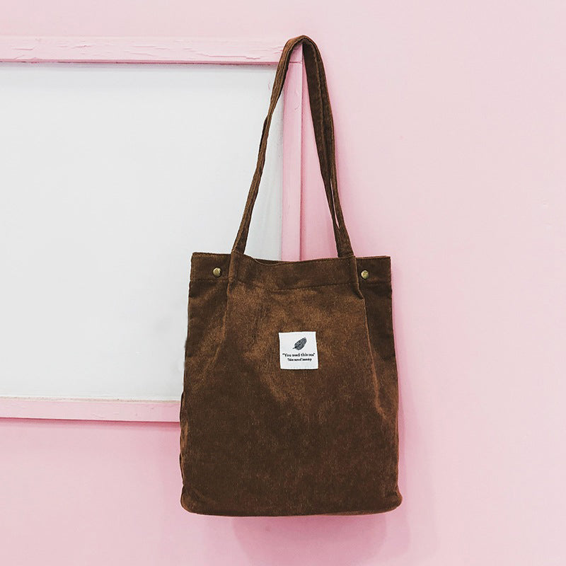 Women Casual Basic Solid Color Large Capacity Corduroy Tote Bag