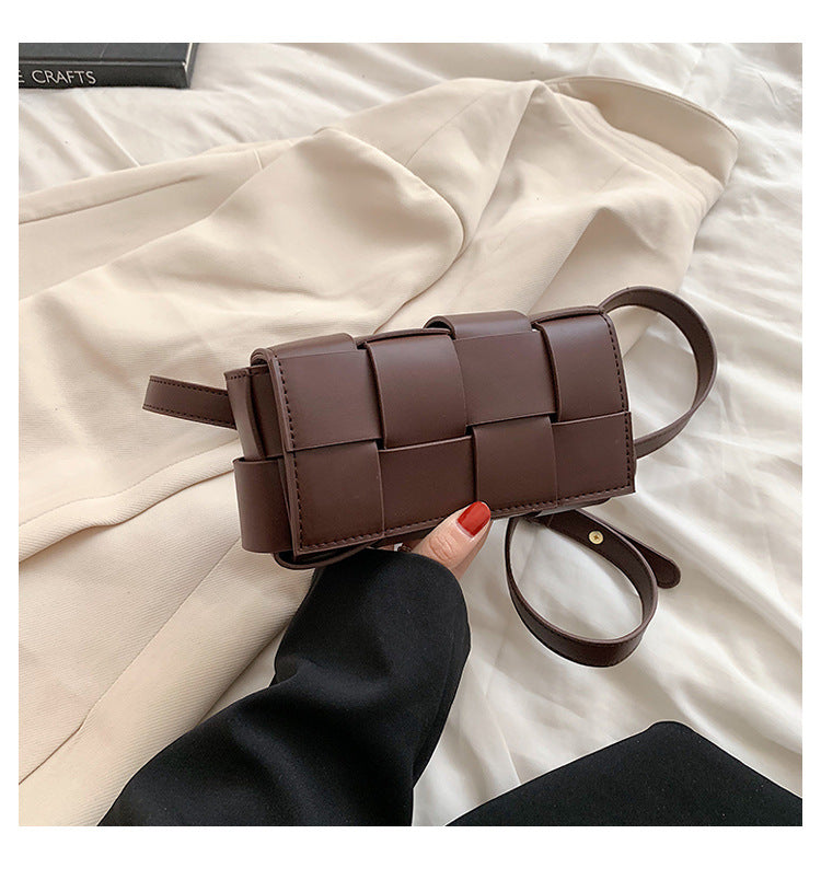 Sac à bandoulière carré en PU tissé à carreaux de couleur unie pour femme 