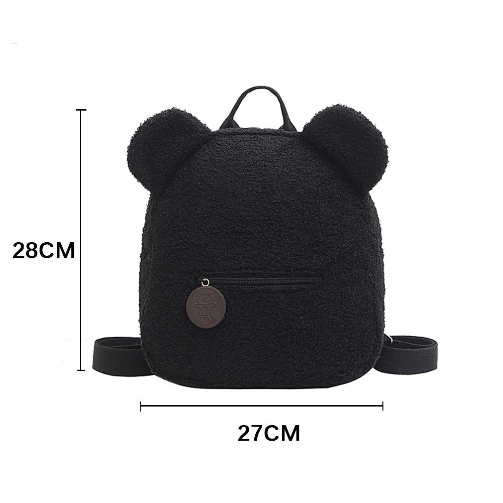 Women Cute Bear Shape Zipper Design Solid Color Plush Backpack