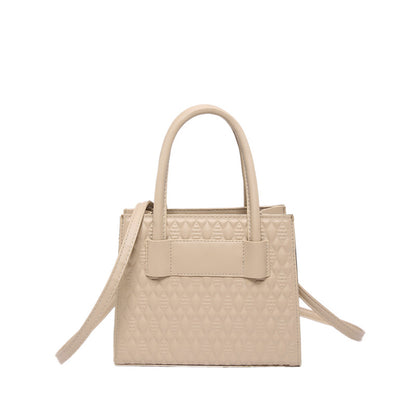 Fashionable Simple Solid Color Embossed Large Capacity Handbag