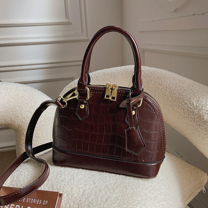 Women Fashion Zipper Design Crocodile Pattern PU Shell Shape Crossbody Bag